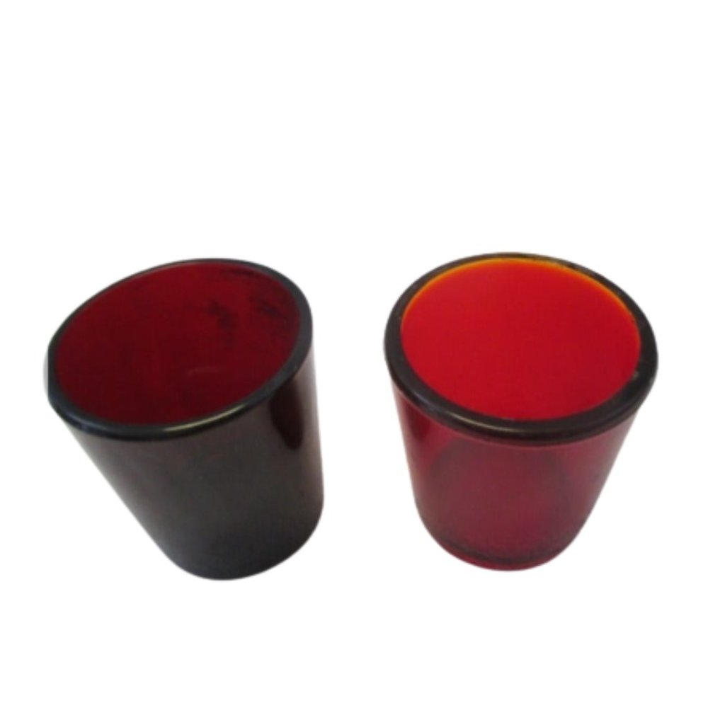 Vintage and Authentic Ruby Red Glass - Liquor Shot Glasses -Set/Lot of 2